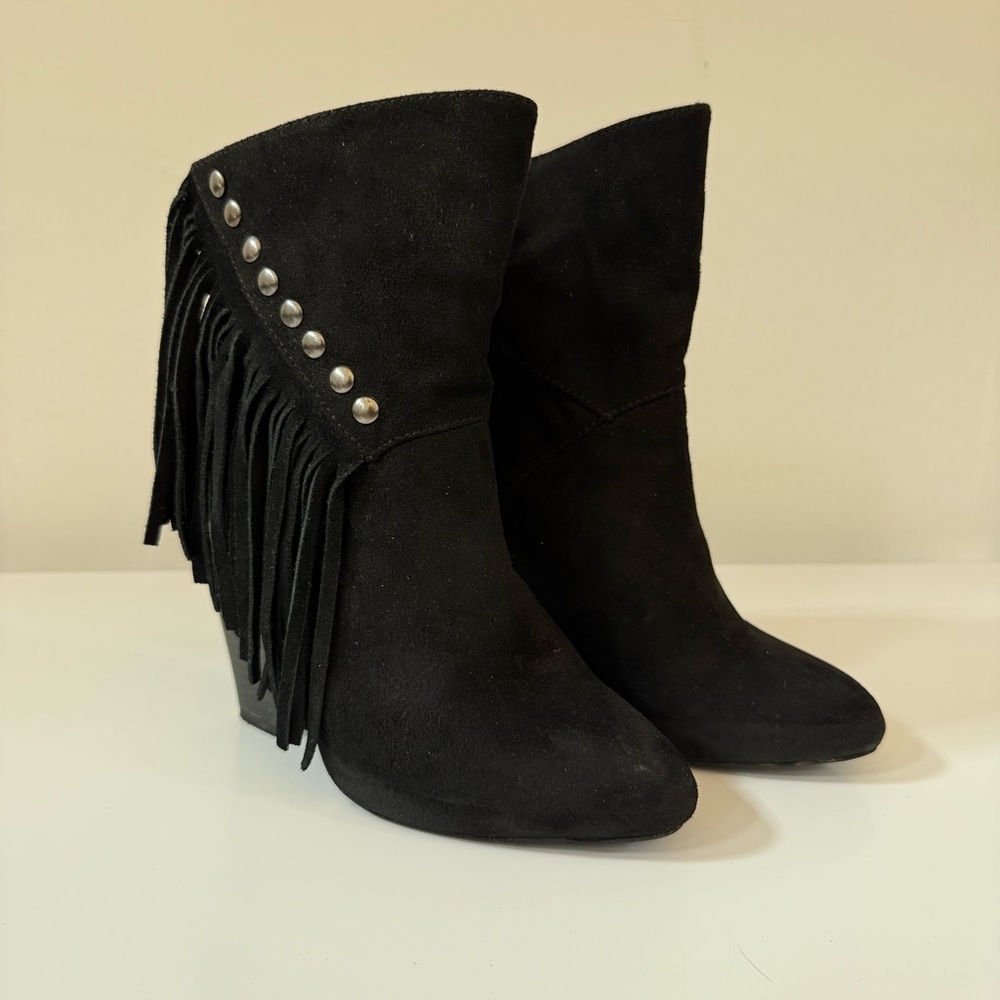 Unbranded Fringe Black Pleather Boots Studded Ascents Sz 6